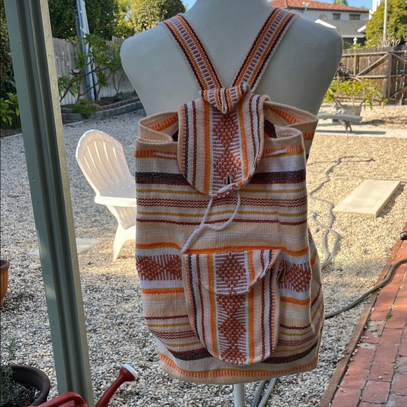 NWOT Colorful Backpack Boho Beach Bag Embroidered Cream Orange - Picture 9 of 10